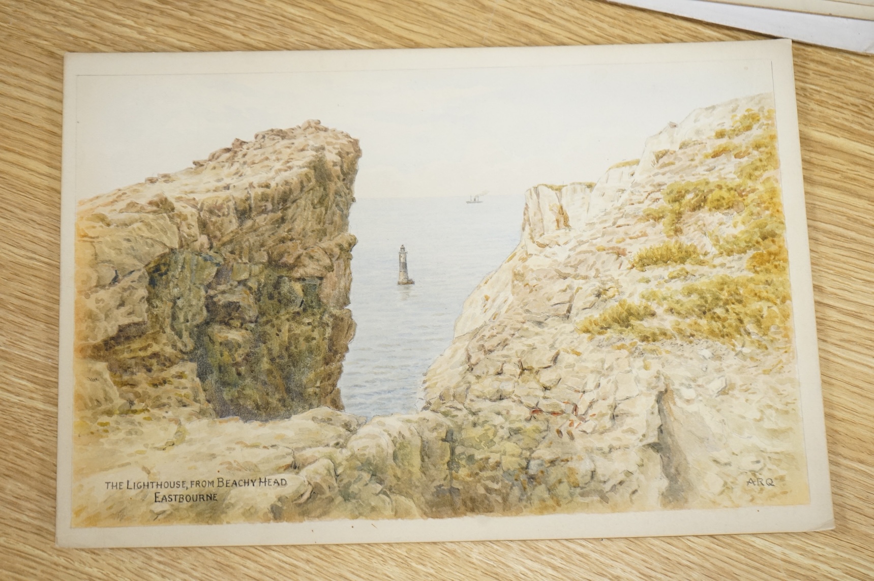 Alfred Robert Quinton (1853-1934), a set of six original watercolours for post card designs, Sussex coast views to include West a parade Bognor, Beachy Head, Eastbourne and Marine Gardens, West Worthing, each signed and